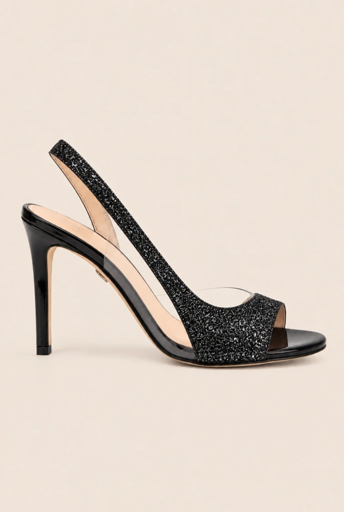 Valles - sandalias de brocado negro con detalles transparentes