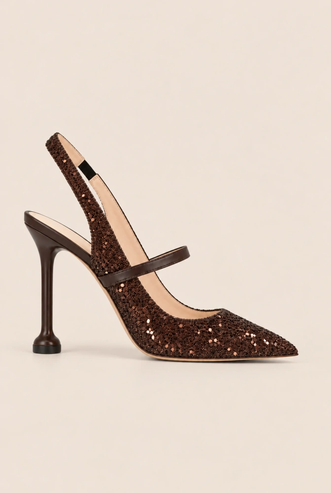 Marti – zapatos de tacón marrones con aplicación brillante