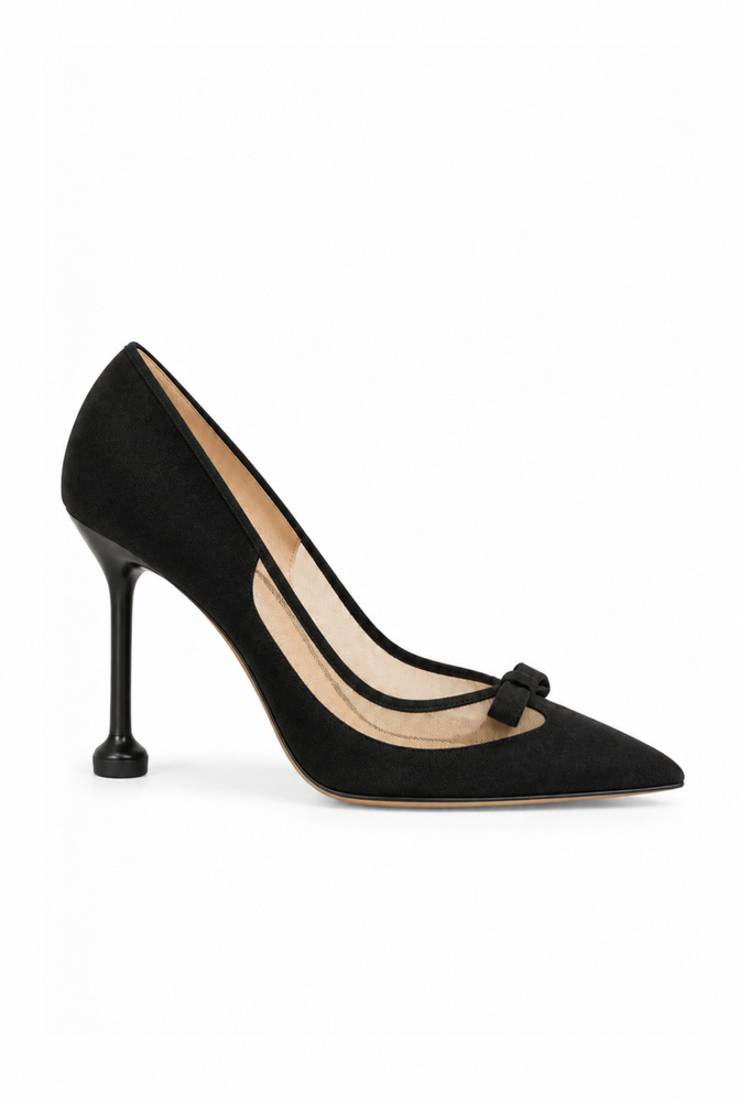 Francy – zapatos de tacón de ante negros con malla transparente