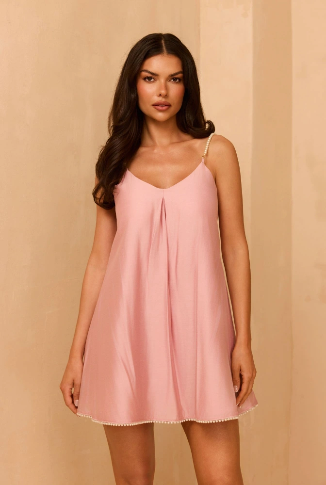 Toleda – vestido mini con tirantes de perlas