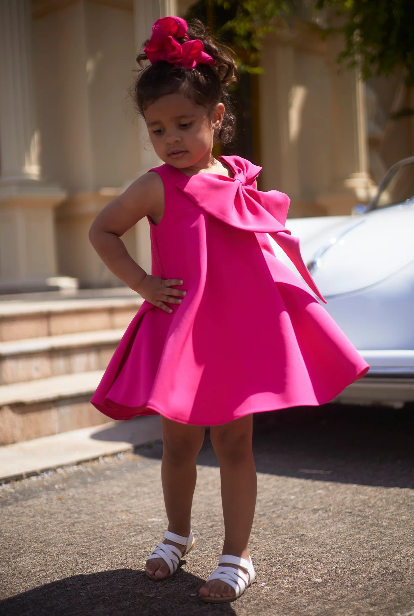 Mist - Vestido infantil rosa con lazo y goma para el pelo