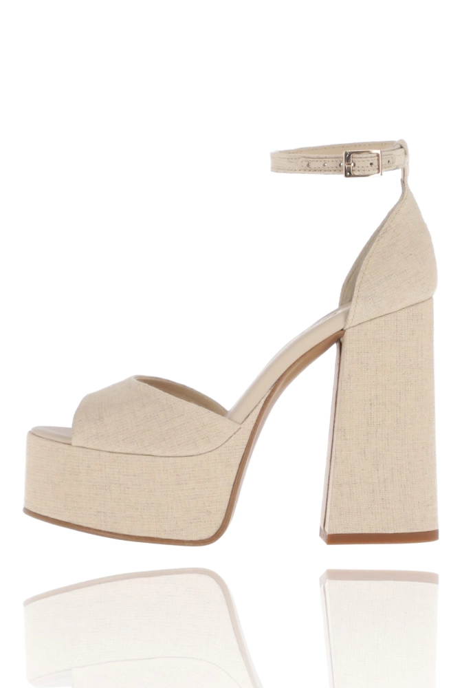 Lino - Sandalias de plataforma de lino con forro de piel y detalle de hebilla dorada