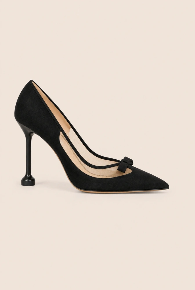 Francy – zapatos de tacón de ante negros con malla transparente