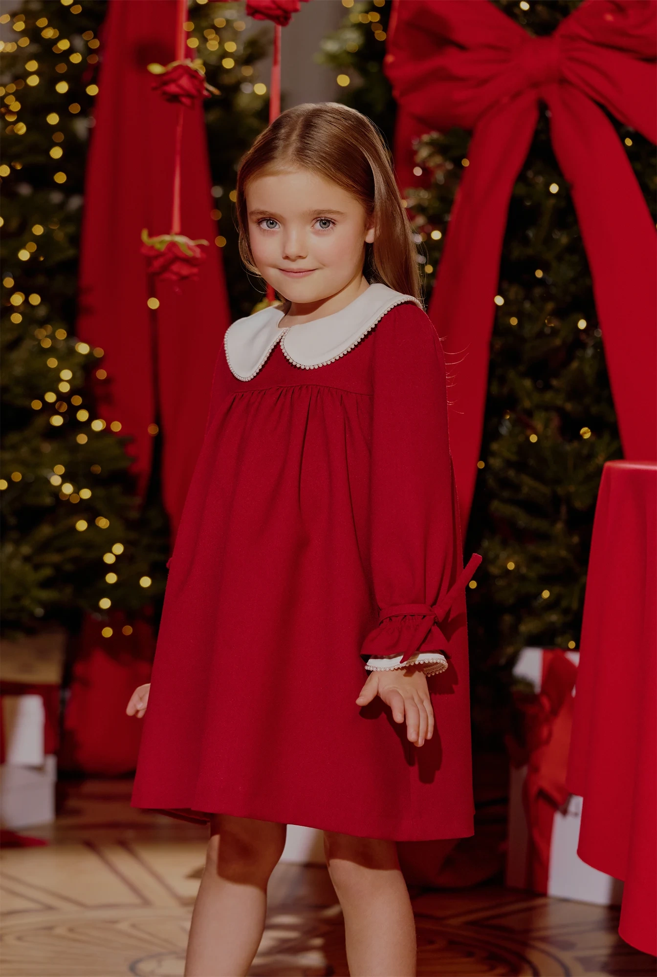 Majka - vestido infantil rojo con cuello