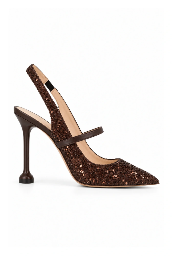 Marti – zapatos de tacón marrones con aplicación brillante