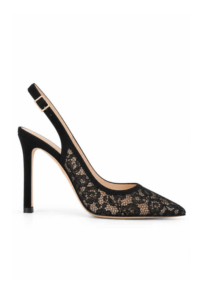 Lessy – tacones de encaje negro con detalles en ante