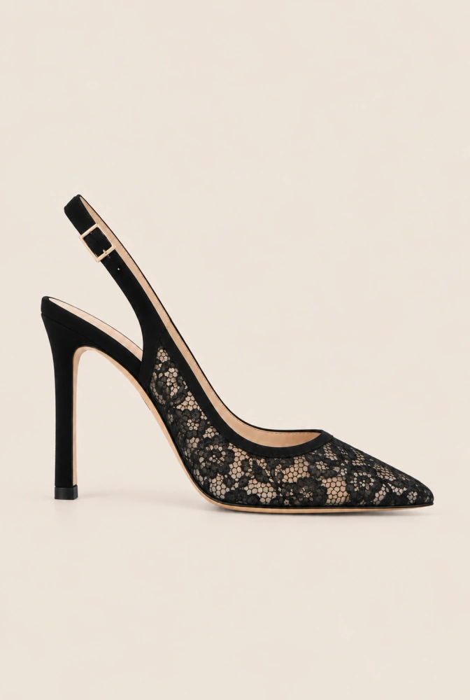 Lessy – tacones de encaje negro con detalles en ante