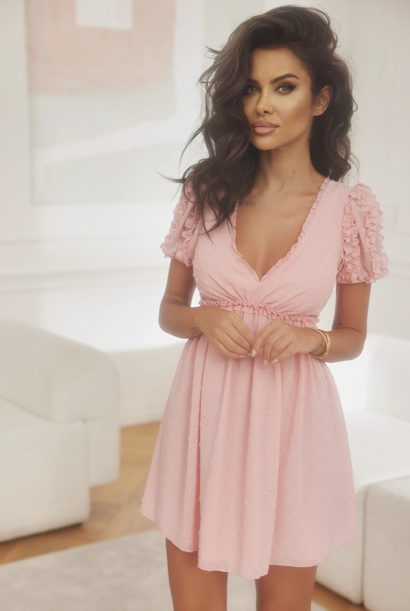 Xenia - Minivestido romántico en rosa empolvado