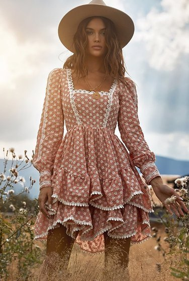 Kansas - vestido de estilo boho en tono teja