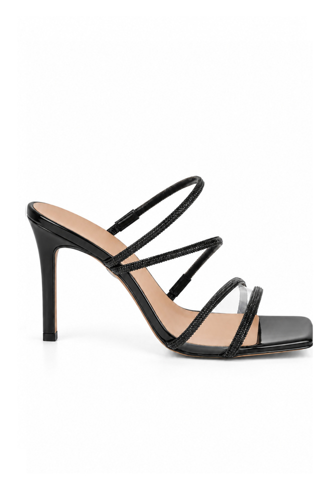 Athina - chanclas lacadas en negro con circonitas