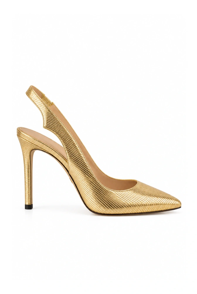 Stevie – zapatos de tacón slingback dorados con talón descubierto