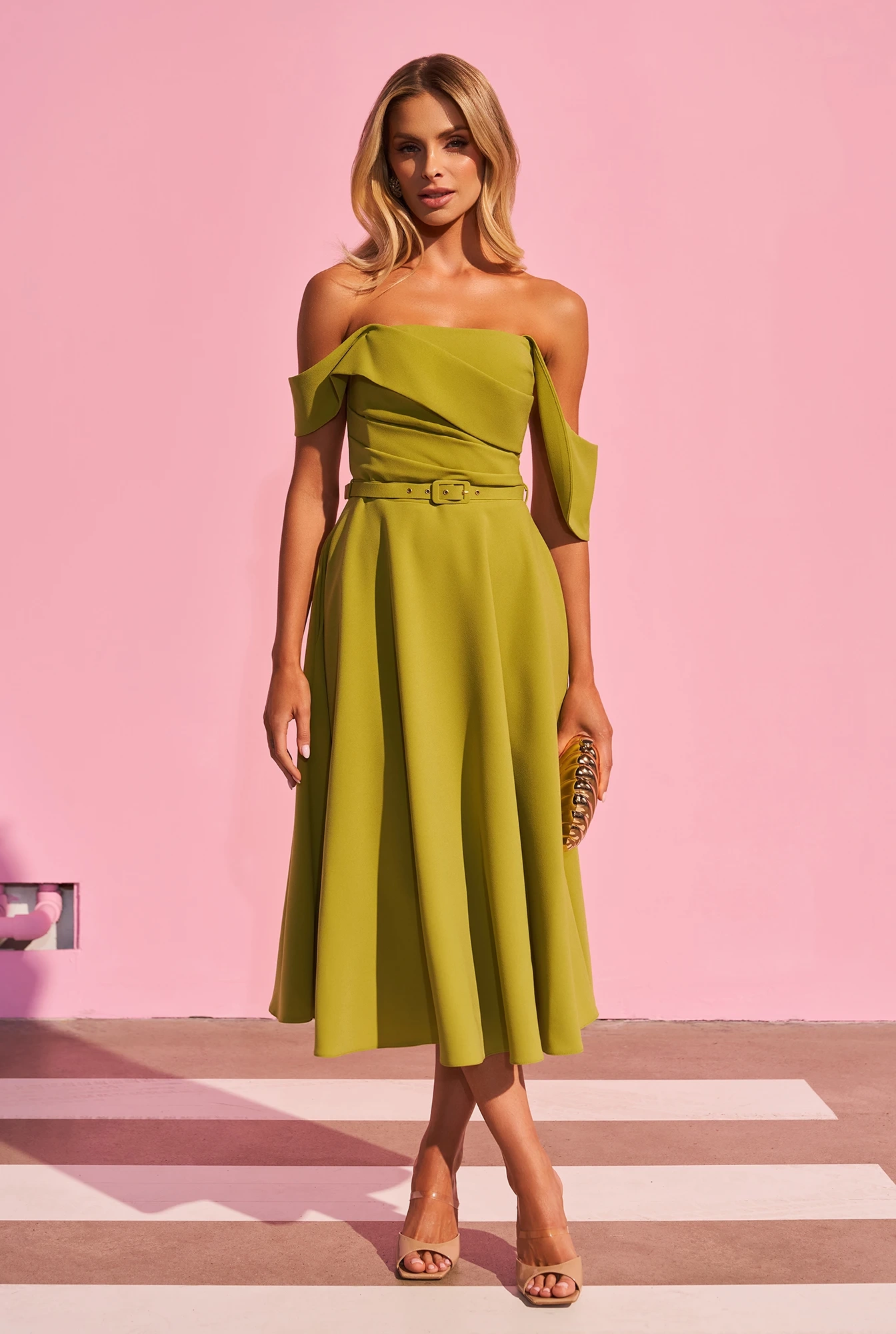 Suzi - Vestido midi con corsé y cinturón decorativo