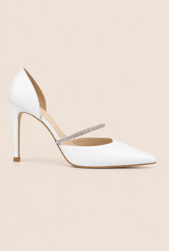 Dreams - tacones de aguja blancos adornados con circonitas