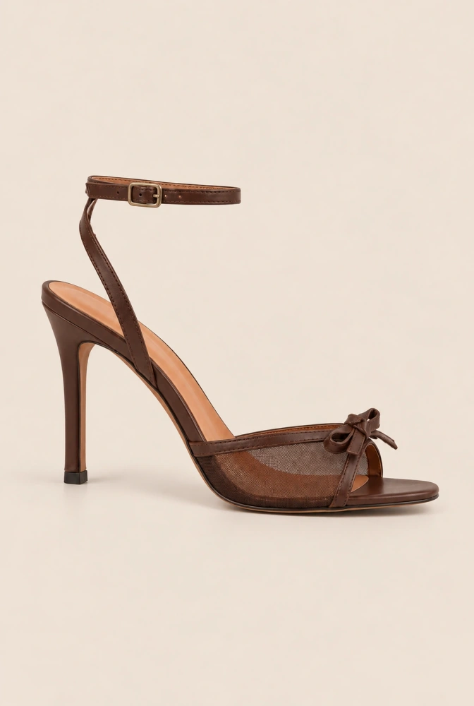 Ocealla - sandalias color chocolate con lazo e inserciones transparentes