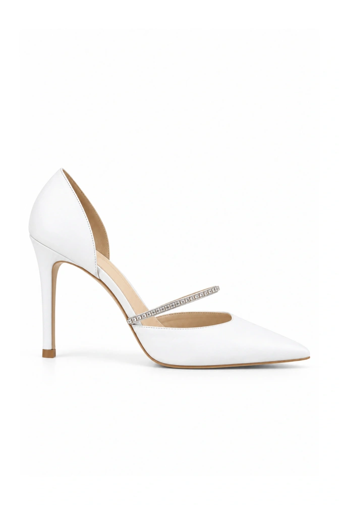 Dreams - tacones de aguja blancos adornados con circonitas