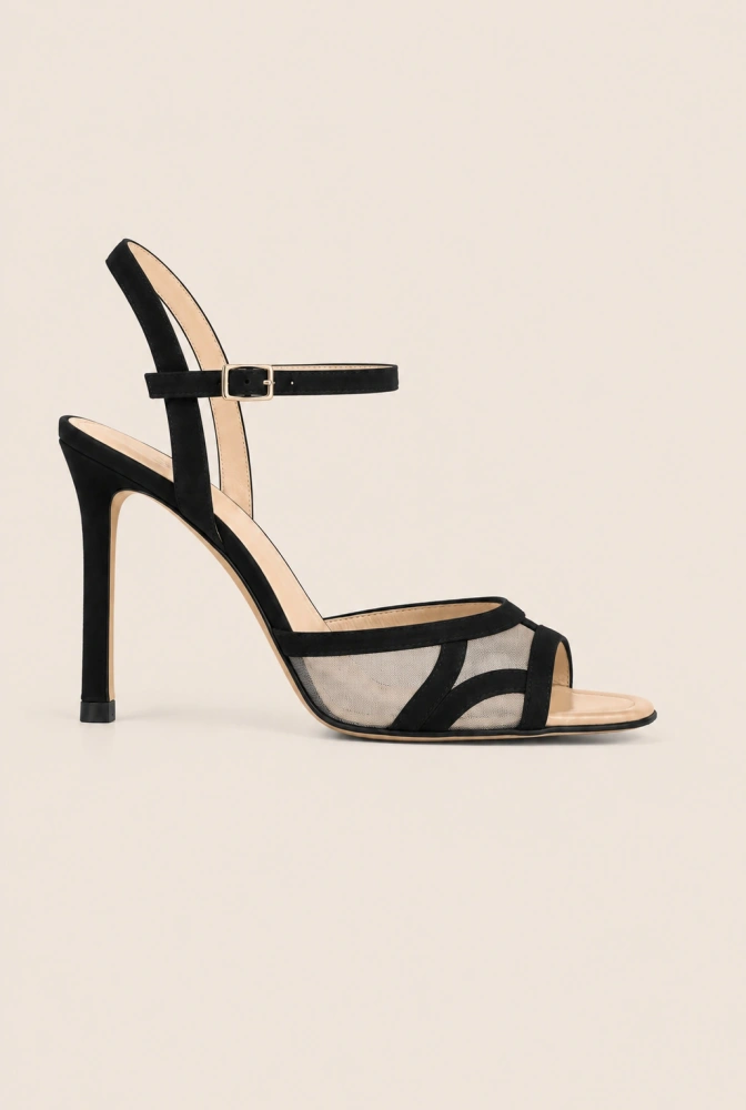 Giulia – sandalias negras con detalles de malla