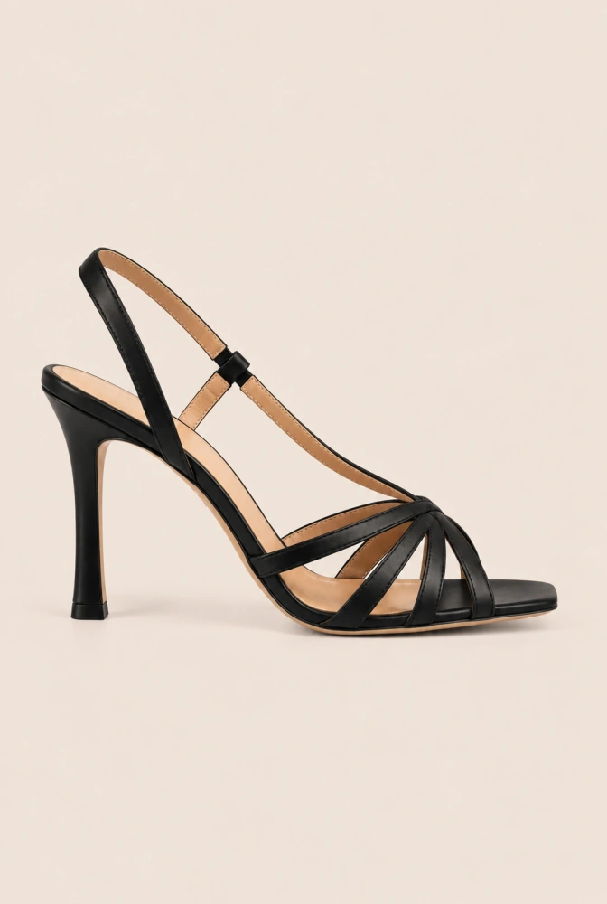 Amely - sandalias negras de tacón de aguja fino con punta cuadrada